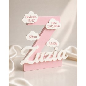 Personalizowana Metryczka Litera + imię dziecka dla dziewczynki
