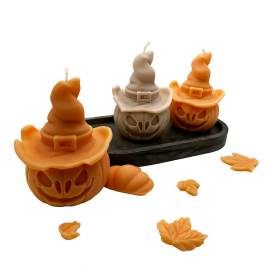 Zestaw 3 świec Halloweenowych – Dynia w czapce czarownicy | MKcandle